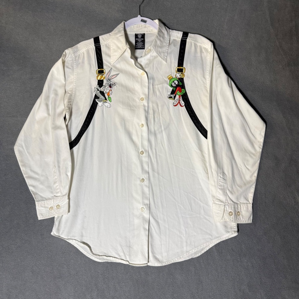 Vintage Warner Bros Studio Store Looney Tunes Backpack Graphic Shirt White Small